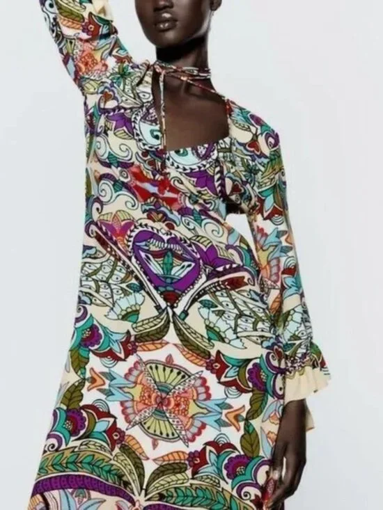 BLOGGERS FAV ZARA MULTICOLORED PRINTED DRESS - Picture 11 of 13